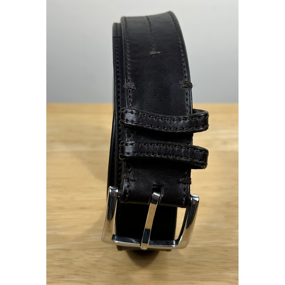 Shinola Leather Belt Mens 40‎ Dark Brown Double Stitch Silver Buckle USA Made